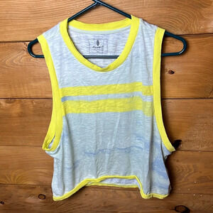 FP Movement by Free People Yellow Trim Striped Tank Top
